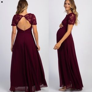 Pinkblush Maroon Crochet Open Back Maternity Dress